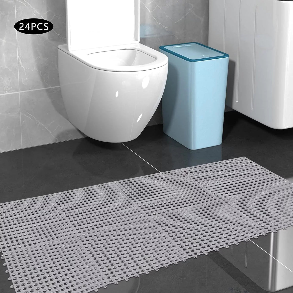 Holes with Mat Floor Bathroom, Kitchen, PVC Bath Mat,Soft Nonslip 11.8*11.8" Interlocking 24PCs Drainage Pool Shower for Gray