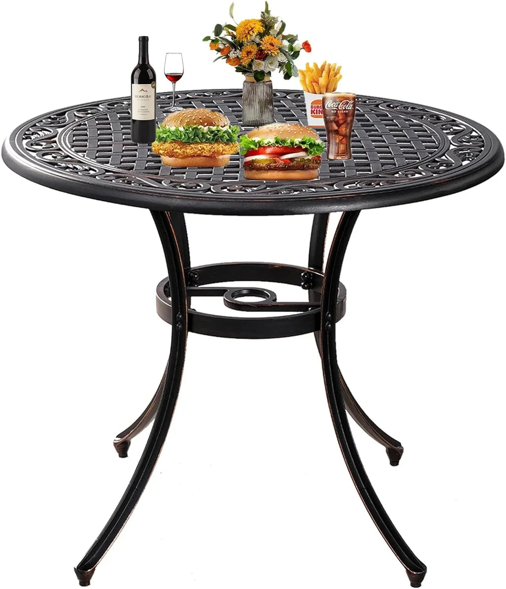 Garden, Table Umbrella Table Patio Porch Cast Inch Aluminum with Patio, Outdoor Table, Hole,Round Bistro for Patio Dining Dining 1.97" 35.5