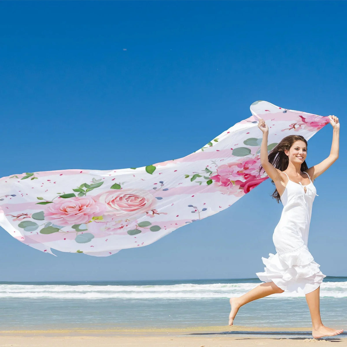 Sunscreen FREEAMG Wraps Large Hair Pink Red Scarf Women Neck and Wraps Oblong Shawls Silk Gift Long Packed Headscarf Rose for