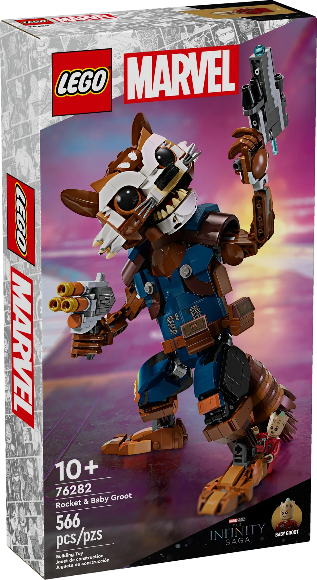 Baby Boys Marvel of Marvel Toy Guardians Buildable 10 Girls Play LEGO Action Groot Up, for for Kids, Rocket Inspired the Ages Display, & and Figure for 76282 and and Galaxy Gift Minifigure, Marvel