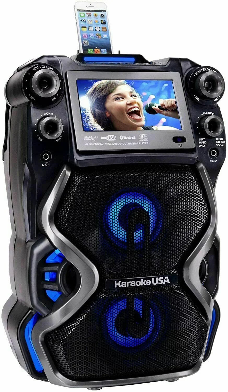CDG/MP3G Mics w/ Karaoke Rechargeable 300W Player Karaoke Portable USA 2