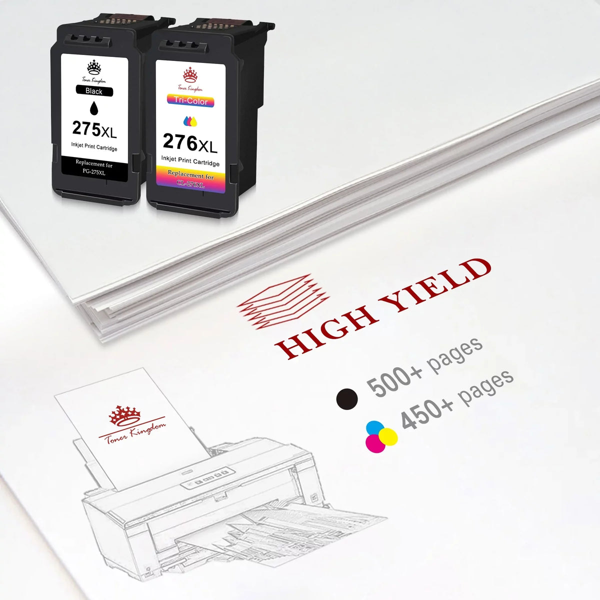 Printer(2 Canon 275XL 276 276XL TS3522 Combo CL-276 Canon Replacement Ink Color) for Black, PIXMA 275 TR4700 PG-275 TS3500 XL TR4720 Cartridge TS3520 Compatible with 2 TR4722