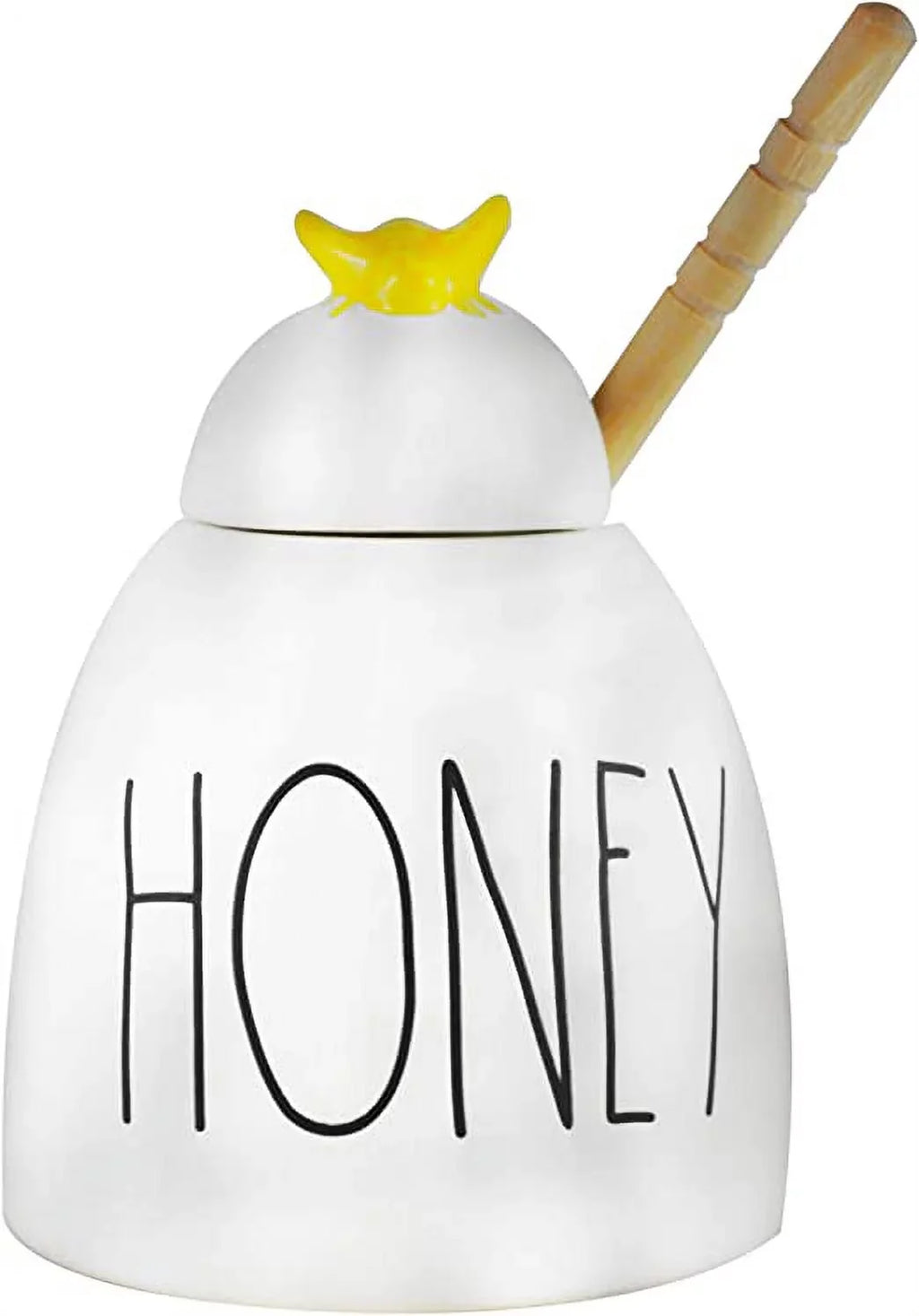 Lid Wooden on and Dipper Pot Yellow with Letters Dunn LL Black HONEY Kitchen Bee Rae Ivory Ceramic