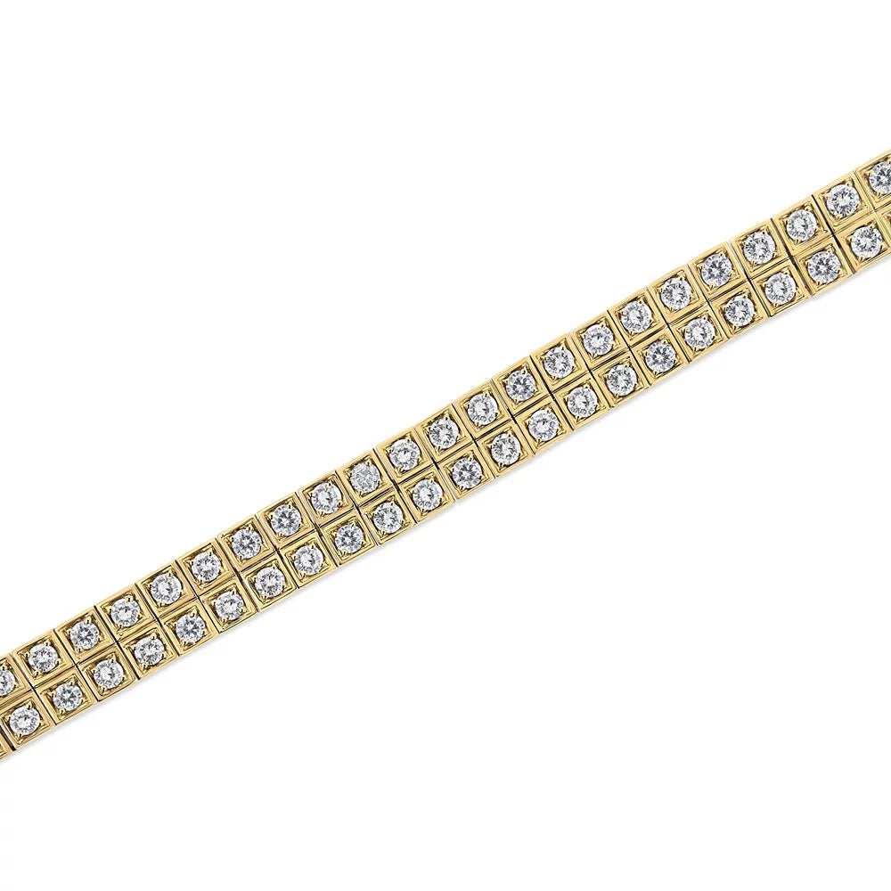 Bracelet I1-I2 Inches Yellow - Link Round-Cut (K-L Tennis Gold Color, 10K Cttw Clarity) 8.00 Diamond 7.25" Two Row Square