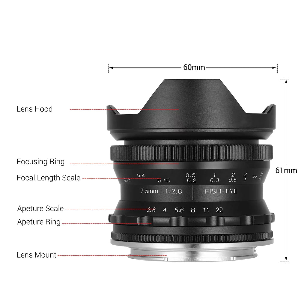 Lens Aperture E-mount 180° Aperture F2.8 Camera A6600 Lens lens,7.5mm Manual Wide Compatible Aps-c F2.8 5100 FrameLens Ainn Fisheye Andoer A6100 A6300 With A6000 Wide Manual Camera E-mount