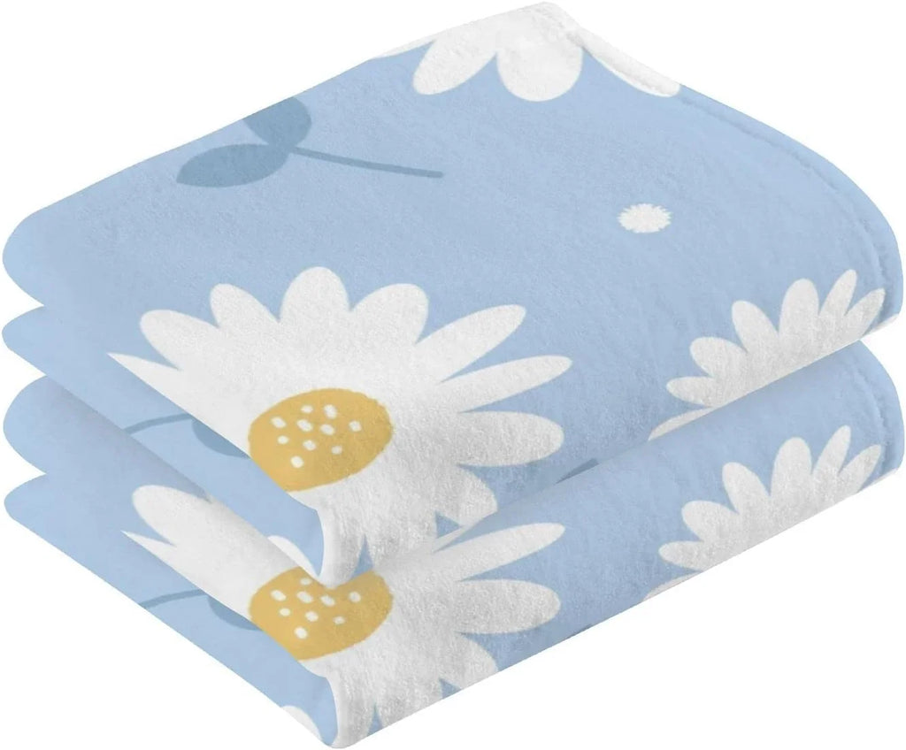 Face Highly Daisy Towel Washcloths, Bath Flower Wellsay Cotton Absorbent Set Pack of Hand 2 Towel- Quick-Dry Blue