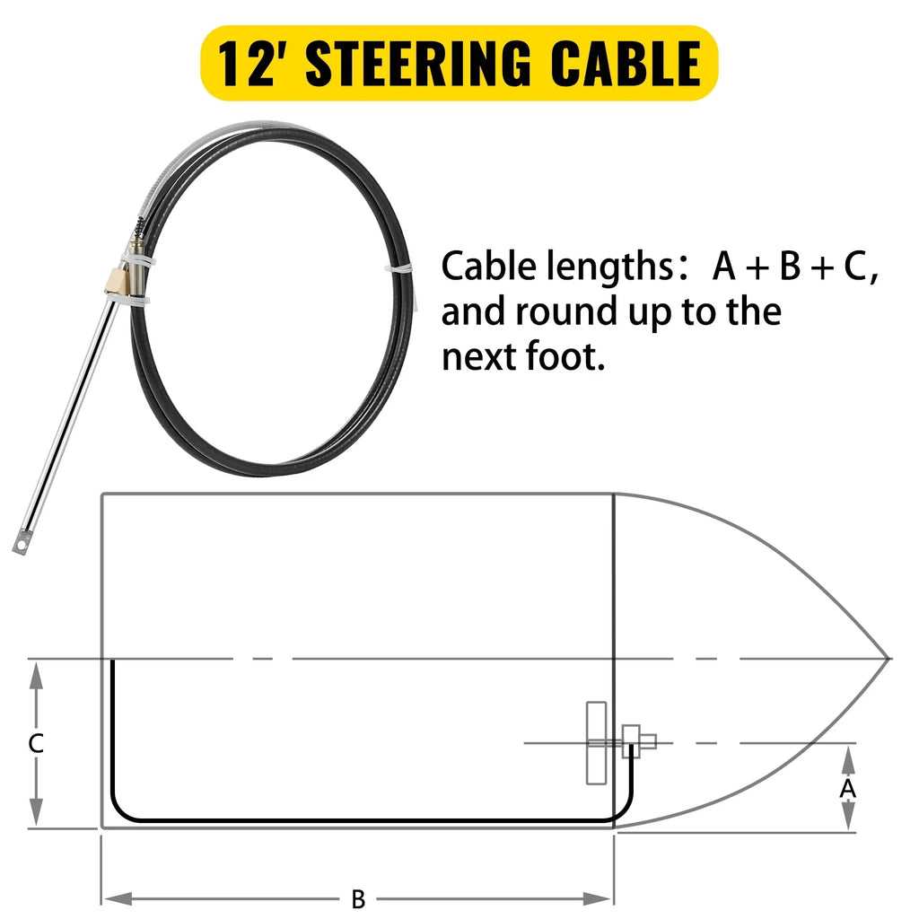 Outboard Cable 13 VEVORbrand 12 Accessories Ft. with Mechanical In. Rotary Steering 12 Boat Boat Wheel, Ft.