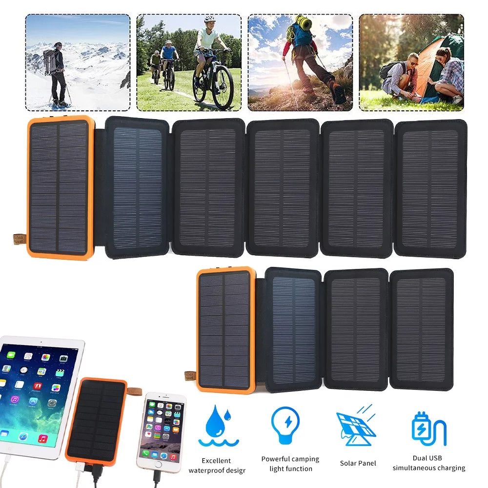 Portable Panel For Phone Battery Folding Charger Bank Power 26000mAh External Cell Solar Flashlight 6 with Solar