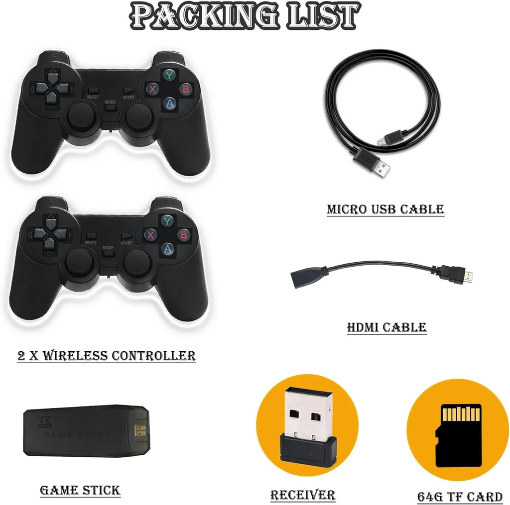 for High with Console,Built Emulators,Plug Game Classic in 4K Output Play 2.4G Stick TV Wireless Dual Wireless Controllers 10000+ Games,9 HD Retro Video Definition and Game