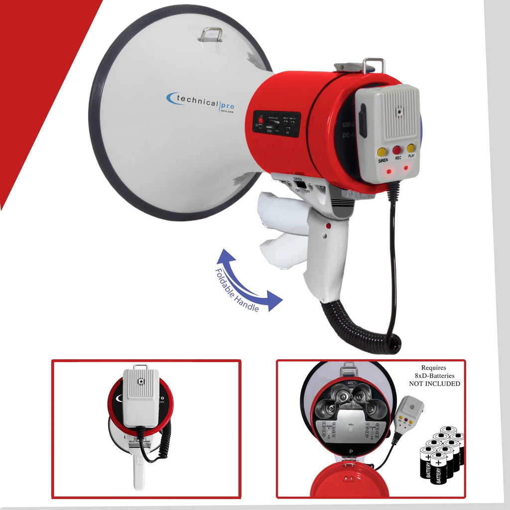 Microphone, Police for Professional Strap Pro Voice Speaker - w/Detachable leading Cheer Bullhorn PA 75-Watt Megaphone - And Portable Detachable Red Outdoor Bullhorn Technical Lightweight Siren