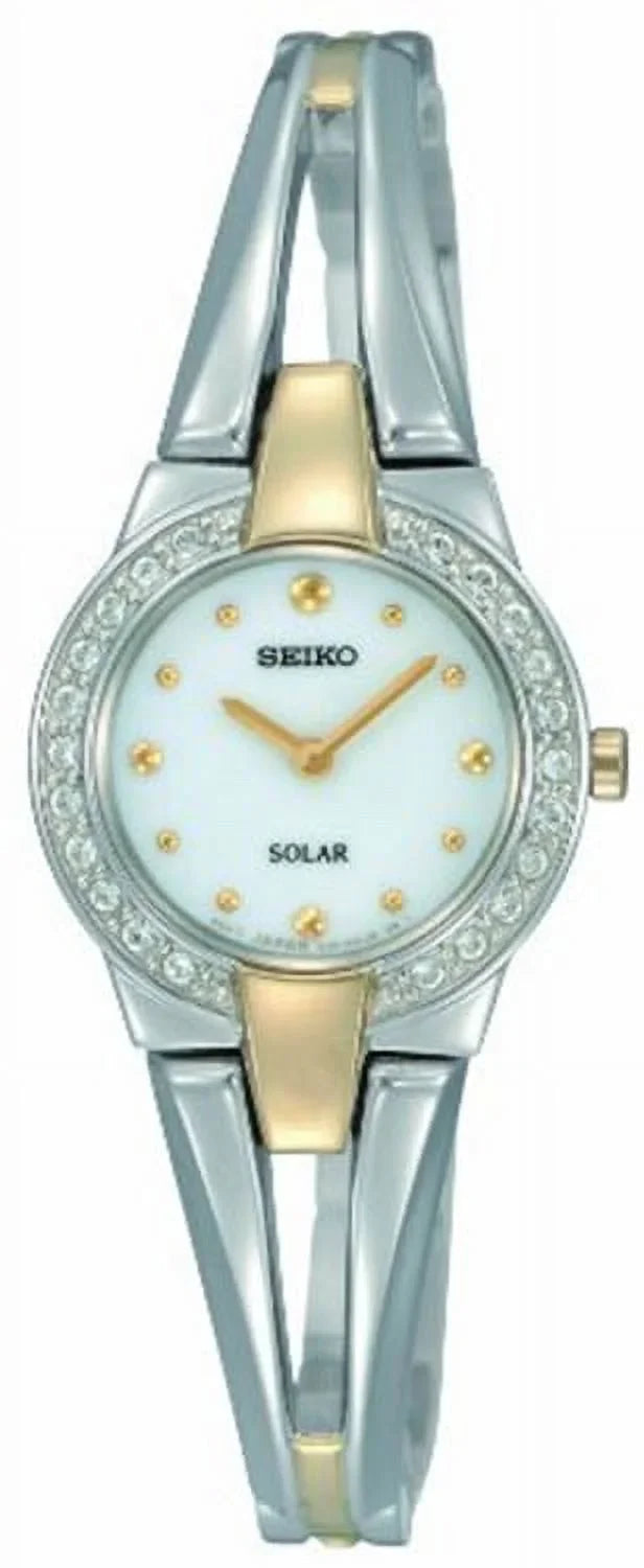 Seiko with Analog Steel Two Watch Dial White Tone Stainless SUP052 Women's