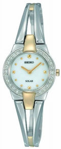Seiko with Analog Steel Two Watch Dial White Tone Stainless SUP052 Women's