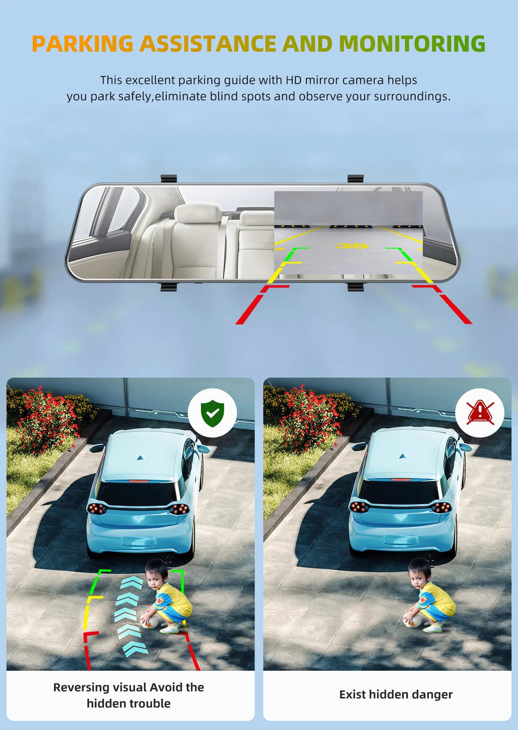 HD Dash Touch Parking 5'' Mirror G-Sensor, Monitor, Rear and Dual Parking Screen Recording, Mirror with Front TOGUARD 1080P Cam Dash Camera Loop Full Camera, Assistant for Cars, IPS Rear View