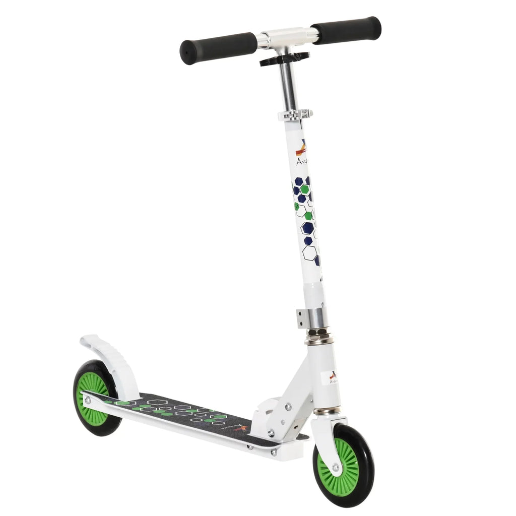 with Durable Push Adjustable Aosom Handlebar, Kids System, One-click Kickstand, Rider Kick and & Wheels Dual Folding Scooter for w/ Girls, Bearings, Sturdy Boys Brake White