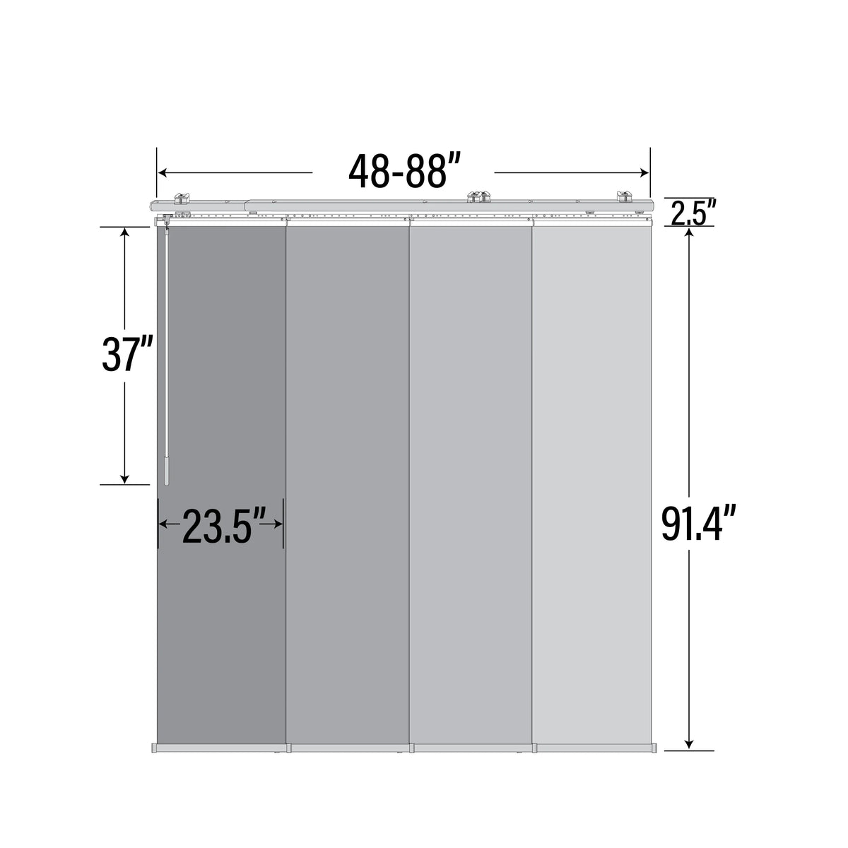Single Charc Pier 94"H Panel White, width x Extendable 48"-88"W Rail 88"W Track 4-Panel x 94"H, 23.5", Track Panel InStyleDesign White -