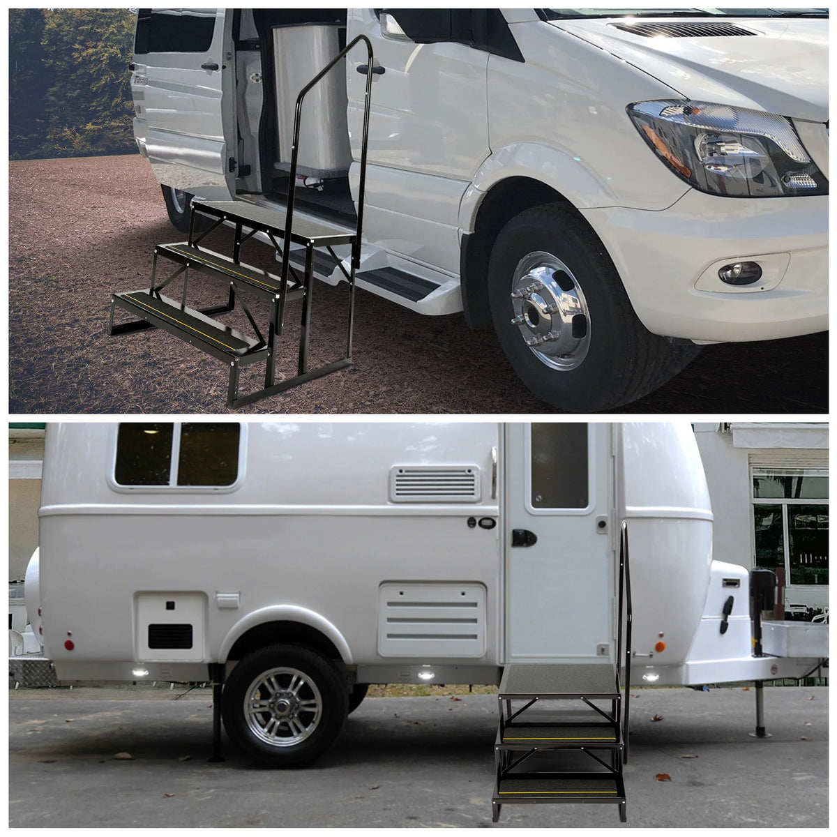 Steel Rail Steps Trailer Hand-railing HECASA Side RV Armrest W/ Stairs 3 Travel Load Hand Trailer for Universal Camper