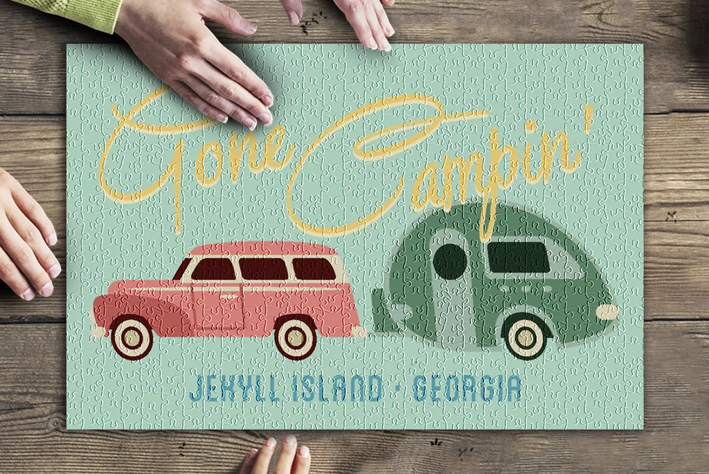 in (19x27 USA) Puzzle Jigsaw Jekyll Campin, Georgia, Geometric Family, Made Island, and for Piece inches, Adults Trailer, 500 Premium Gone
