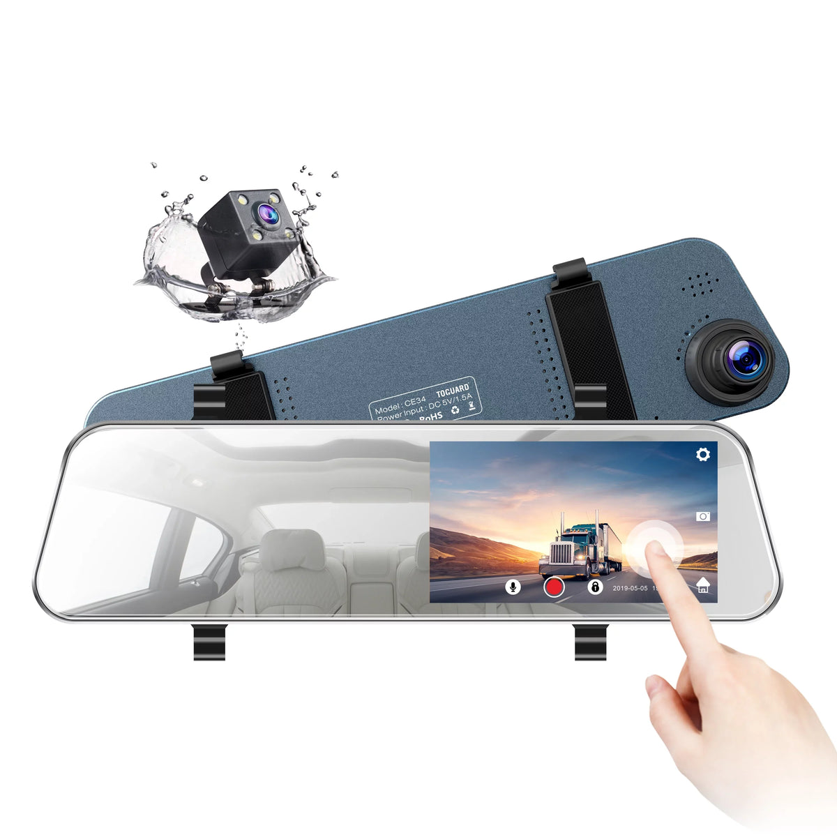 HD Dash Touch Parking 5'' Mirror G-Sensor, Monitor, Rear and Dual Parking Screen Recording, Mirror with Front TOGUARD 1080P Cam Dash Camera Loop Full Camera, Assistant for Cars, IPS Rear View