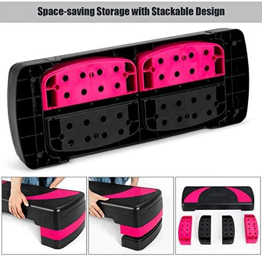 Workout Platforms 3-Level Detachable Adjustable Risers With 31” Surface, Shock-Absorb Stepper, Exercise Anti-Slip Pads, Aerobic Platform With & Step Non-Slip Height