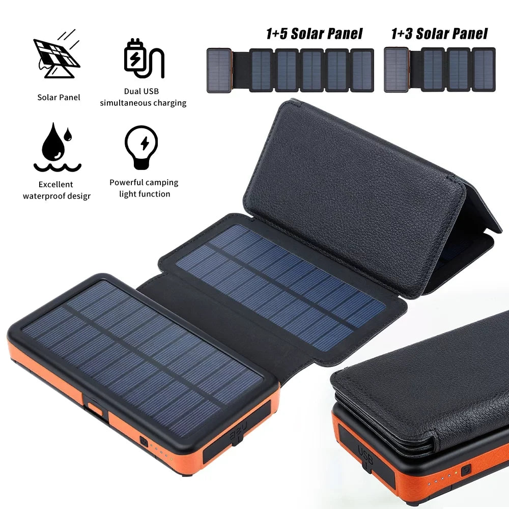 Portable Panel For Phone Battery Folding Charger Bank Power 26000mAh External Cell Solar Flashlight 6 with Solar
