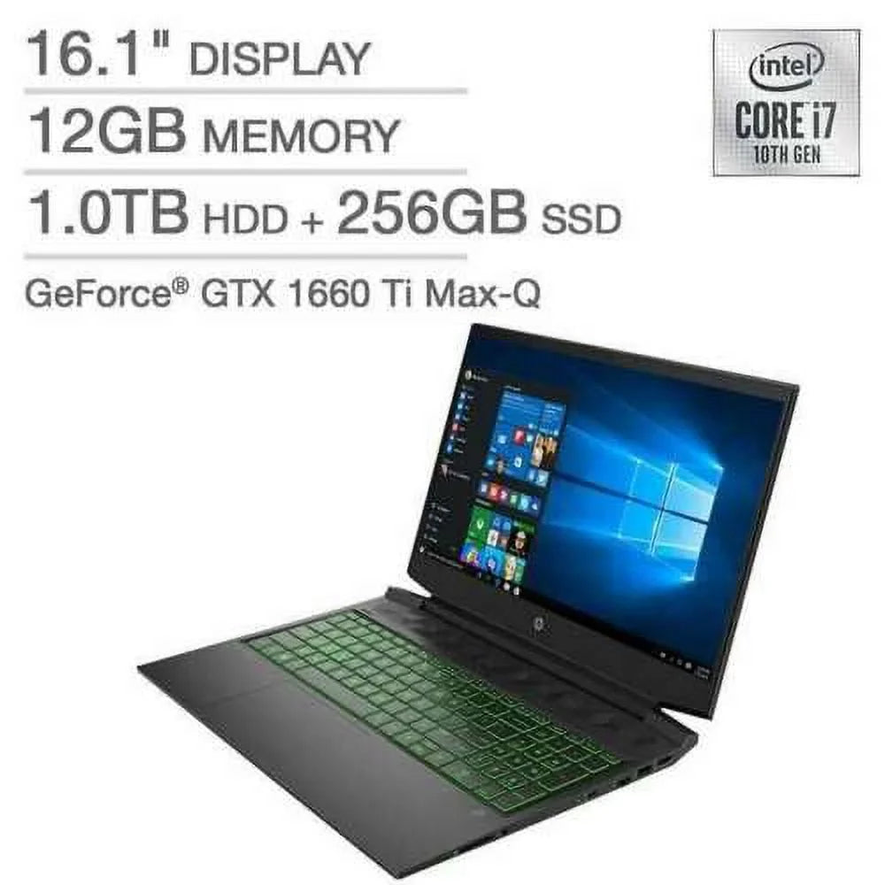 Laptop Gaming - 16.1" 16-a0075cl 256gb Max-Q 10 GeForce + - Pavilion HP Hdd Keyboard DDR4 IPS Ti FHD Backlit i7-10750H - SSD - Windows - Memory - 12GB 1TB Anti-Glare 1660 GTX Non-touch WLED-backlit