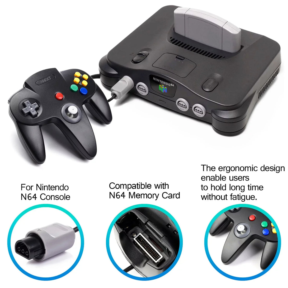 iNNEXT Classic Game Ultra 64 N64 System Video Wired Controller, 2 Pack 64-bit Game N64 Joystick pad Console (Black) N64 for