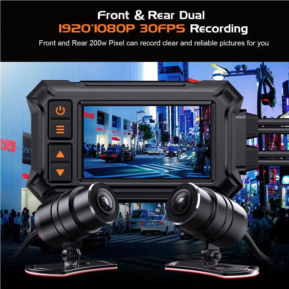 Front Dash Motorcycle WIFI A12 3" 1080P Vision Rear Night Waterproof Camera GPS