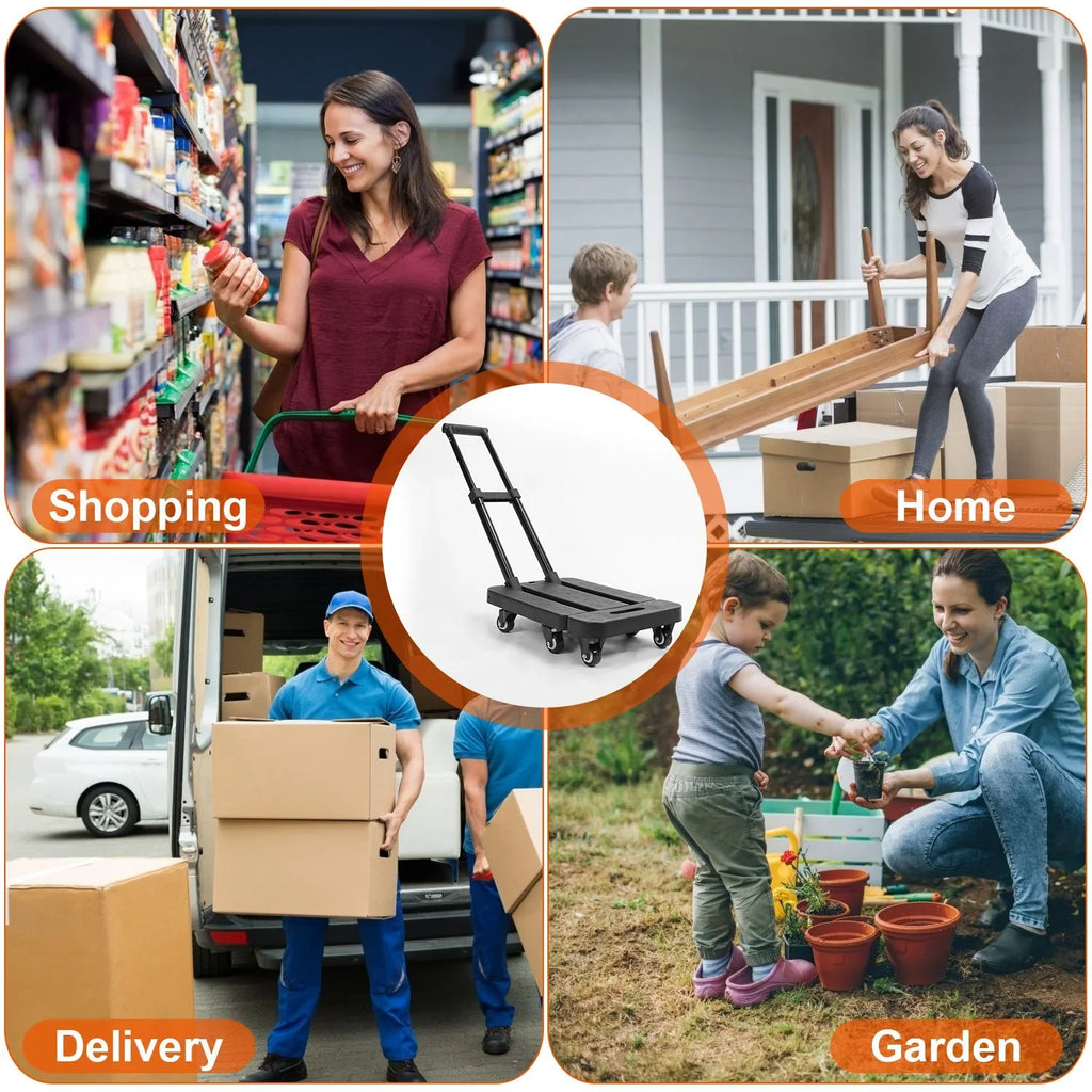Dolly Cart Platform 165LBS Duty Folding Utility Luggage Cart Hand Heavy Handle 1 Black Truck Ropes iMounTEK Elastic Retractable with Luggage for