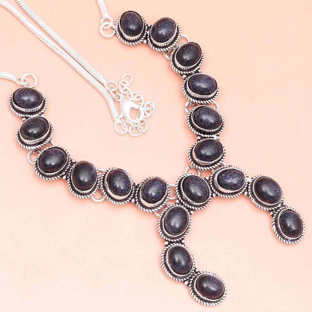 18-20'' Gemstone Ethnic Sunsitara Silver Blue Style 925 Necklace Jewelry