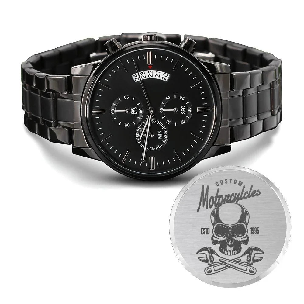 Steel Custom Copper Multifunction Motorcyles W Watch Engraved Stainless Motorcycle 1995 Rider Men's Dial