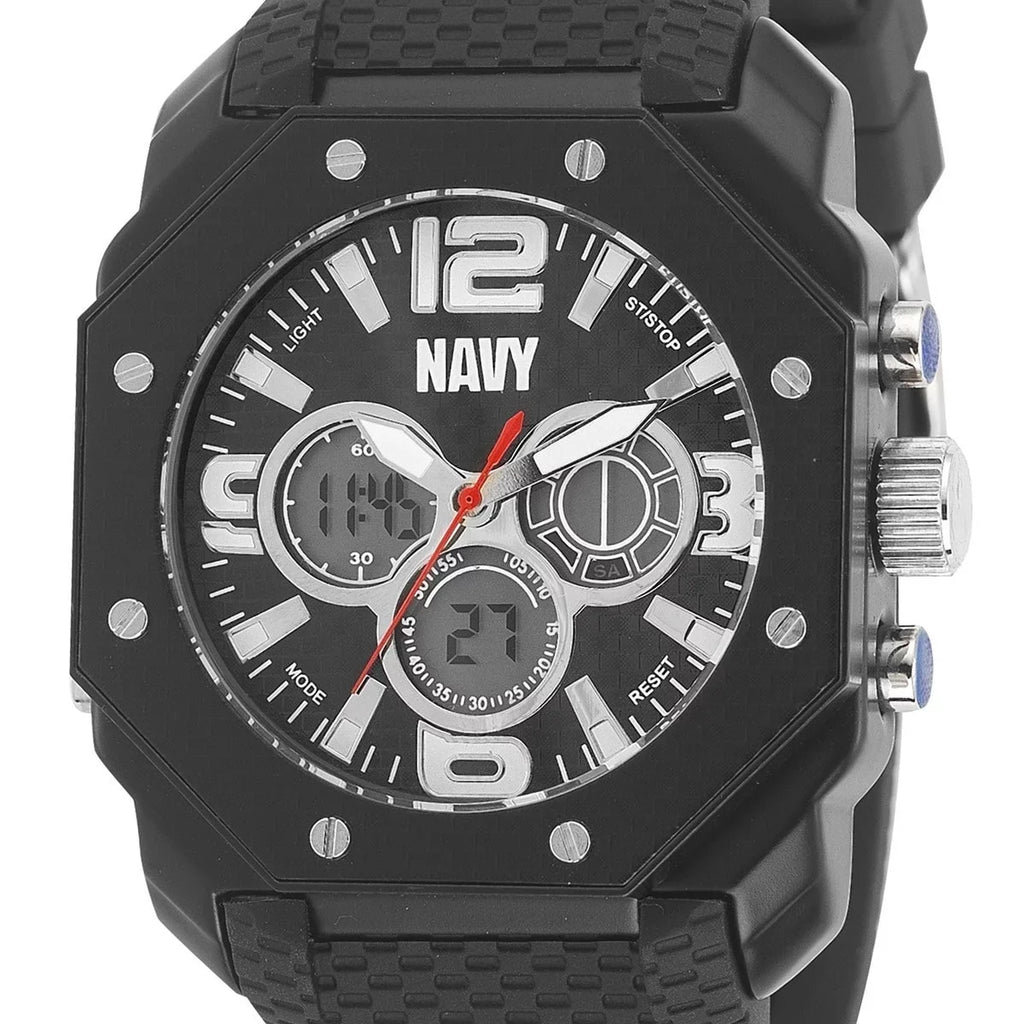 Blk Rubber Strap Dial Watch, Blk & Navy US C28
