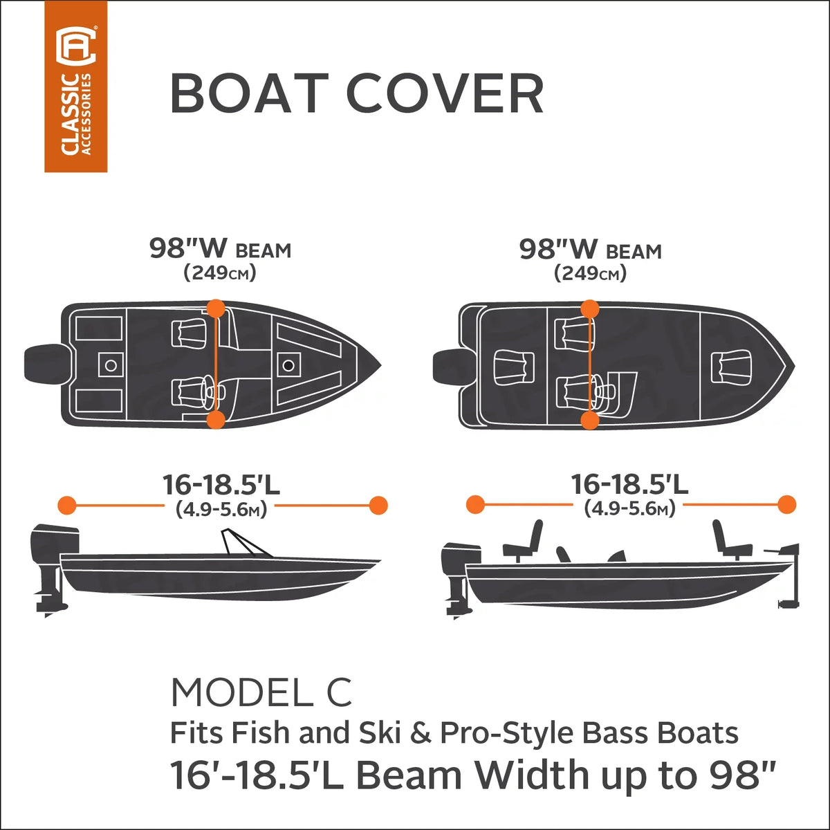 RS-1™ All-Weather Ripstop 16' 98" Lunex Trailerable Fabric, C L Cover Fits Boat Cover, Model Boats W, - 18.5' x with Boat Classic Accessories
