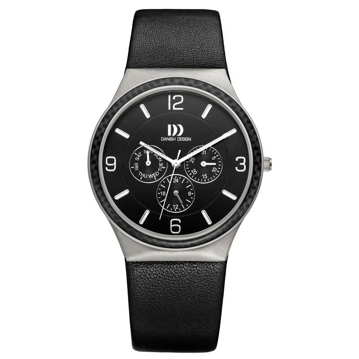 Black Leather Watch Day/Date IQ13Q994 Design Men's Quartz Danish Titanium Dial