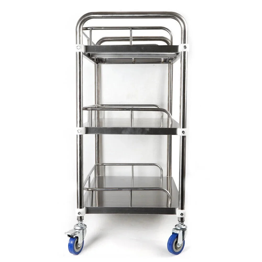 Mobile with Lab Steel Utility for 3 Use Stainless Cart Silver Trolley Restaurant Cart Shelf Household Layers Hotel Multifunction Wheels Rolling Cart Home Silent Shelves Serving Locking Storage