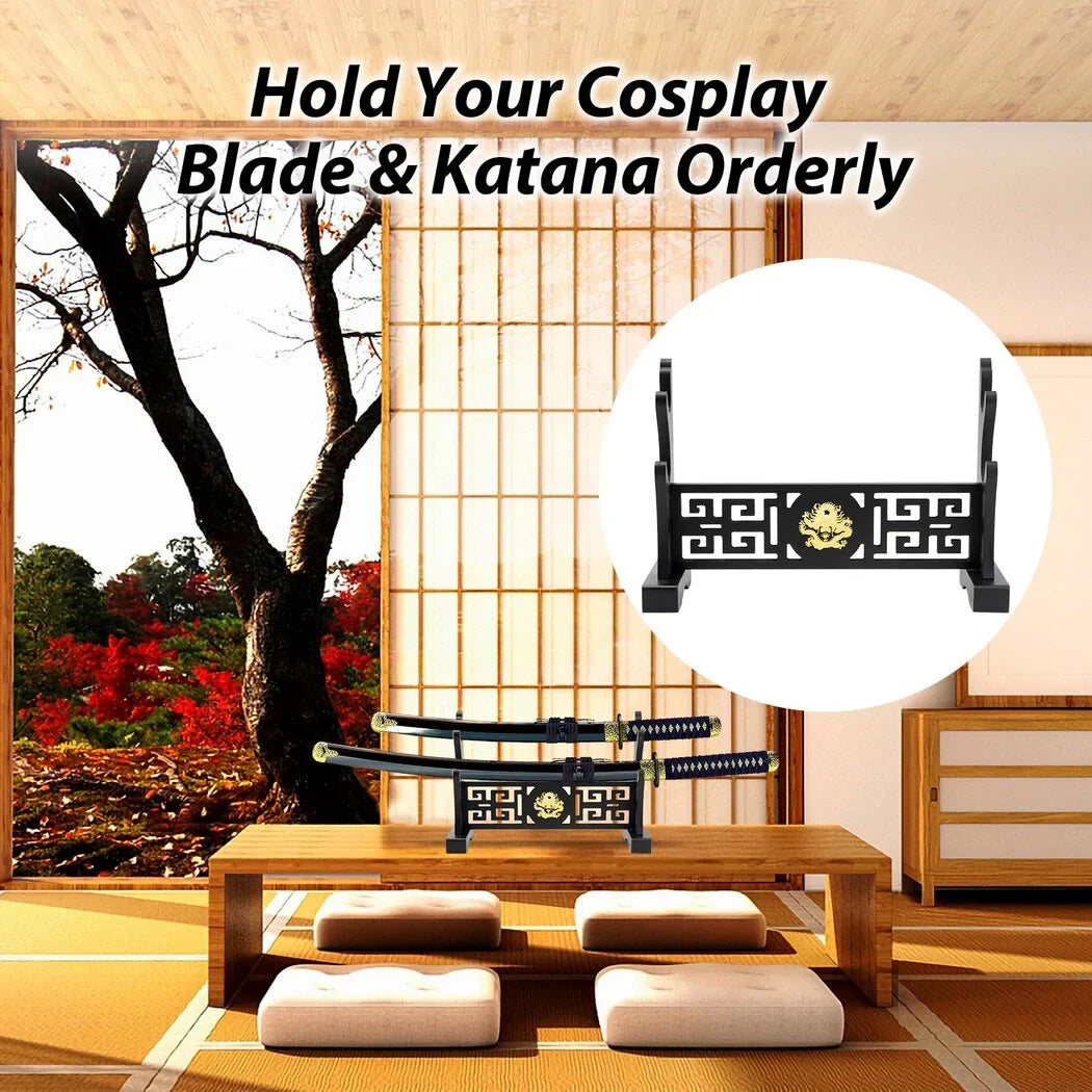 Hollow Blade Design, Portable 2-Tier Dragon Holder, Stand Sword Samurai Pattern Out Blade Katana Cosplay Organizer, Long Rack Sword Stand, Shelf