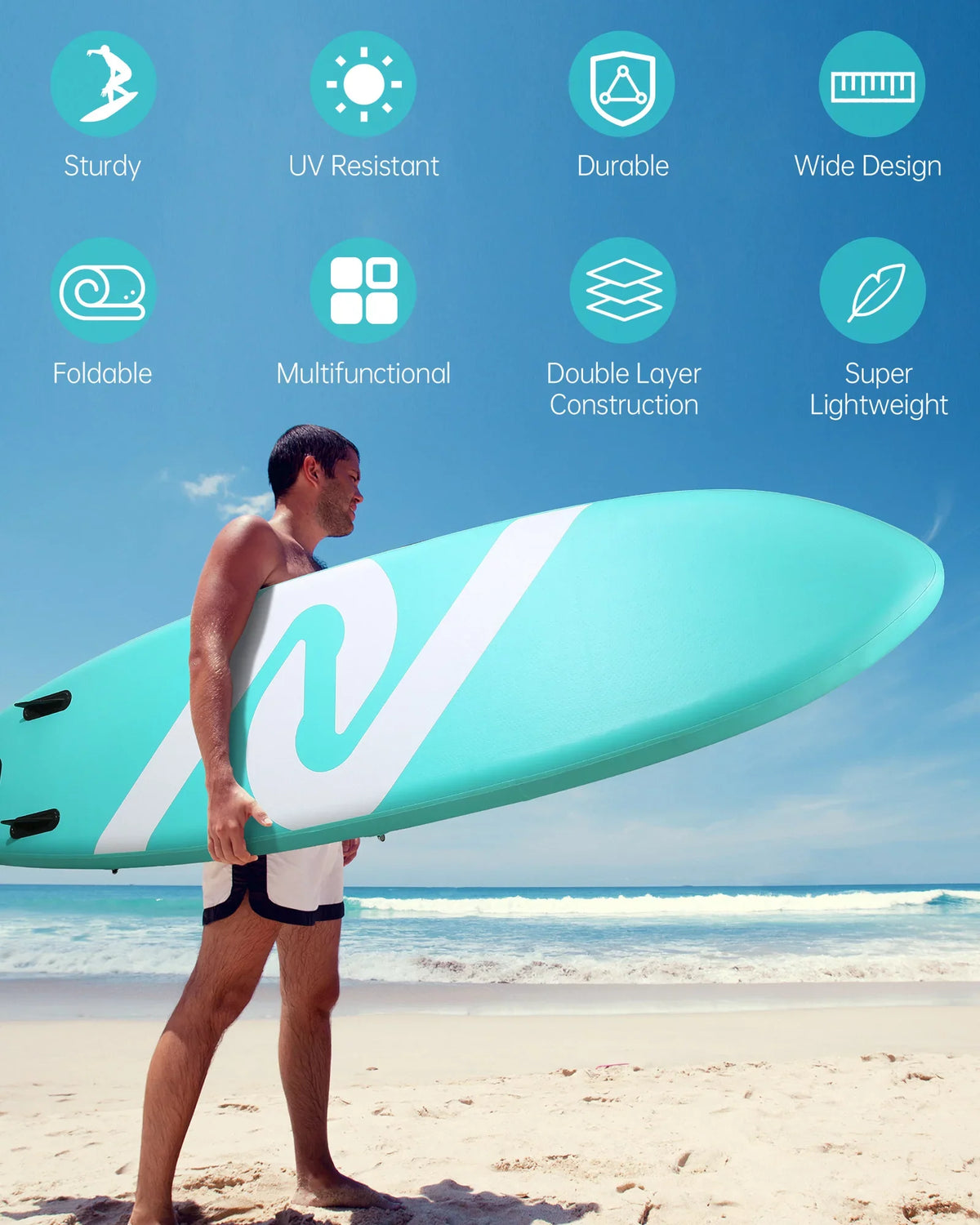 Summer Board 120"x30"x6" SUP Board Stand Paddle & Youth Up Adults Paddle Inflatable for Board with