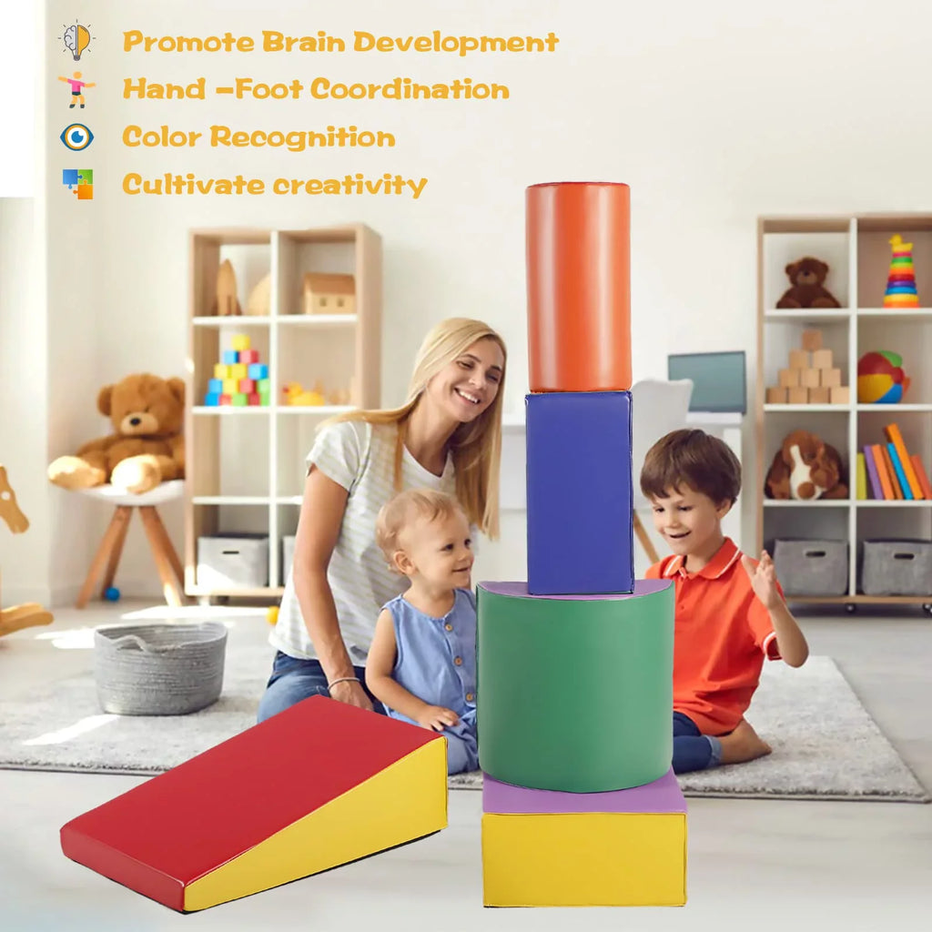 Yellow Crawl Toddler, and Indoor, Red 5Pcs Baby AILEEKISS Soft Blocks Climb Set & Climb for Foam Toy
