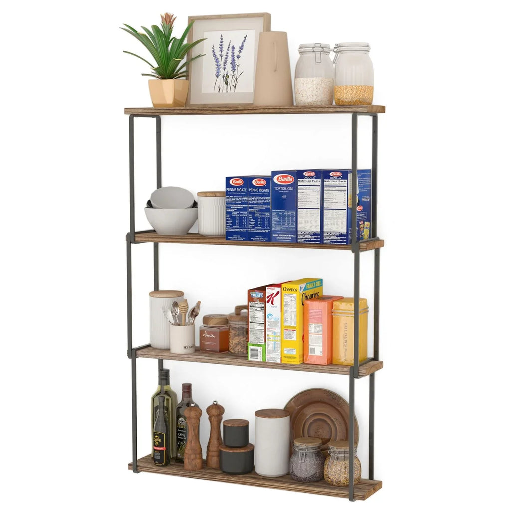 Porto Farmhouse Wood Natural Burned Organizer, 4-Tier for Laundry Shelves Kitchen Bookcases Storage Wallniture Wall Rustic Floating