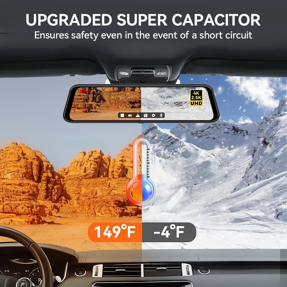 Car Mirror Camera, for View 12" Dash 2.5K Rearview Night 64GB Free Dash GPS Front Cam, Rear and Camera & Cam 4K WDR, Mirror WOLFBOX Dash Card Rear Vision, with