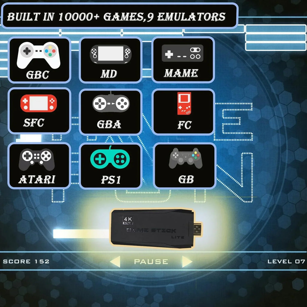 for High with Console,Built Emulators,Plug Game Classic in 4K Output Play 2.4G Stick TV Wireless Dual Wireless Controllers 10000+ Games,9 HD Retro Video Definition and Game
