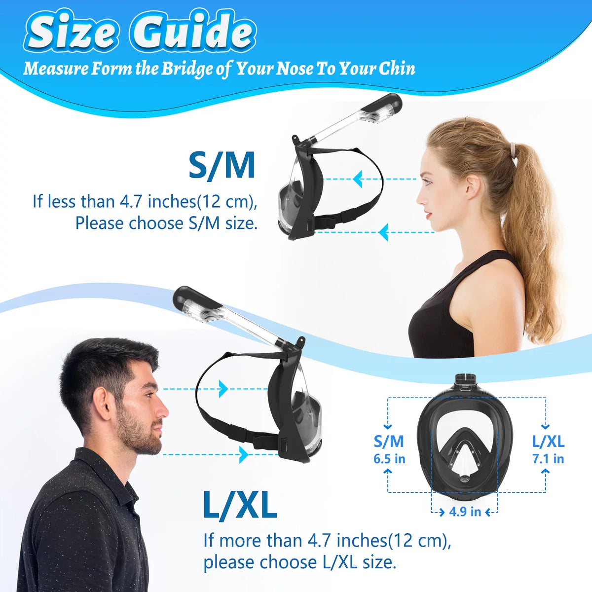 Snorkel Mount, Dive System, Upgraded Dry Face Mask Snorkeling Full L/XL Camera Mask View Panoramic Top with with Mask, Safety Breathing Set Detachable