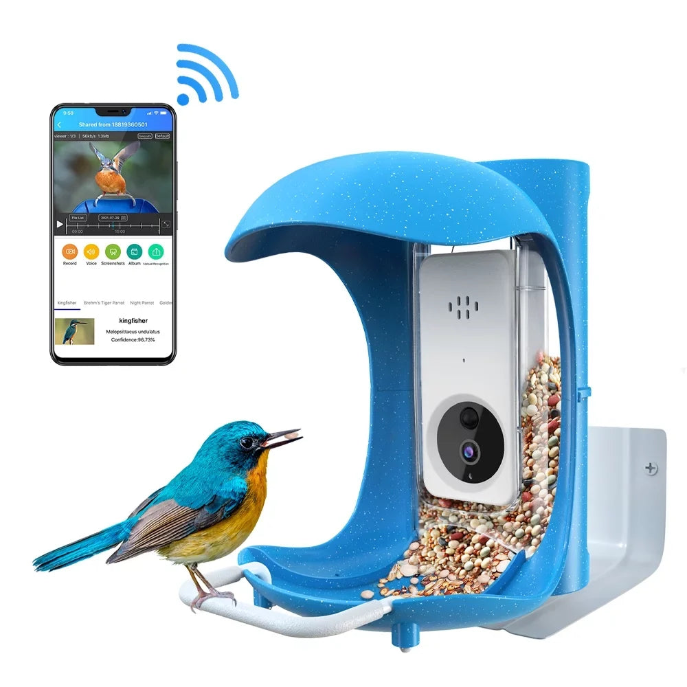 Rechargeable Feeder, Outdoor Feeder Automatic , Bird Wild Bird with Bird Camera, AI Recognition Sensing, House+ Bird Notification, Smart Battery App