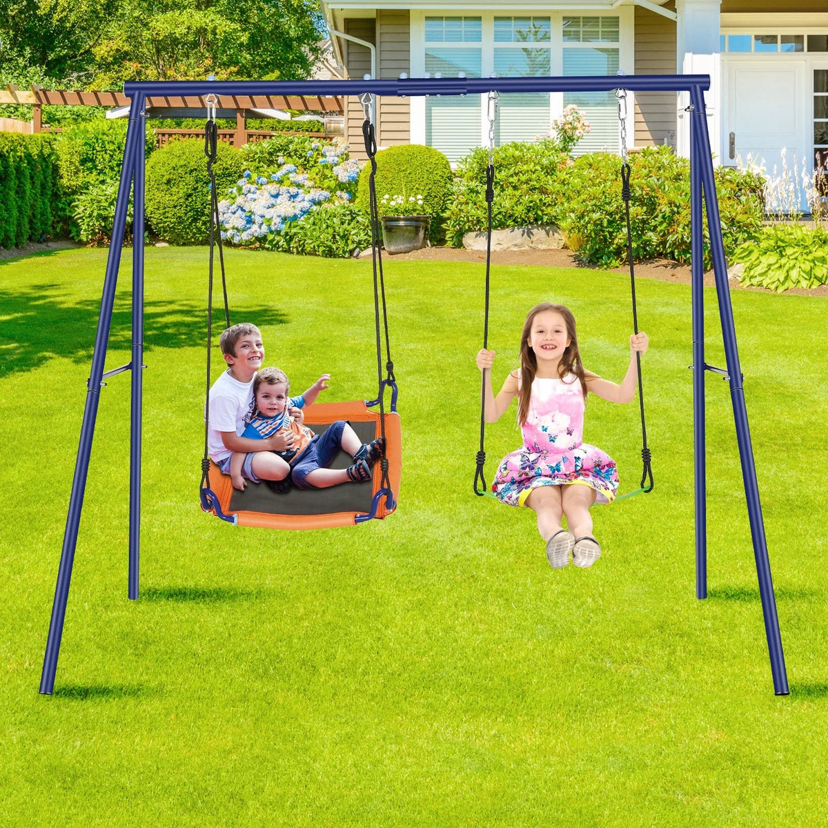 1Saucer Adjustable Set Kids Qhomic 2-in-1 Swing Seat, Set Swing Swing with for Seat Backyards, Swing Outdoor 440lbs Swing 1Belt with & Sets