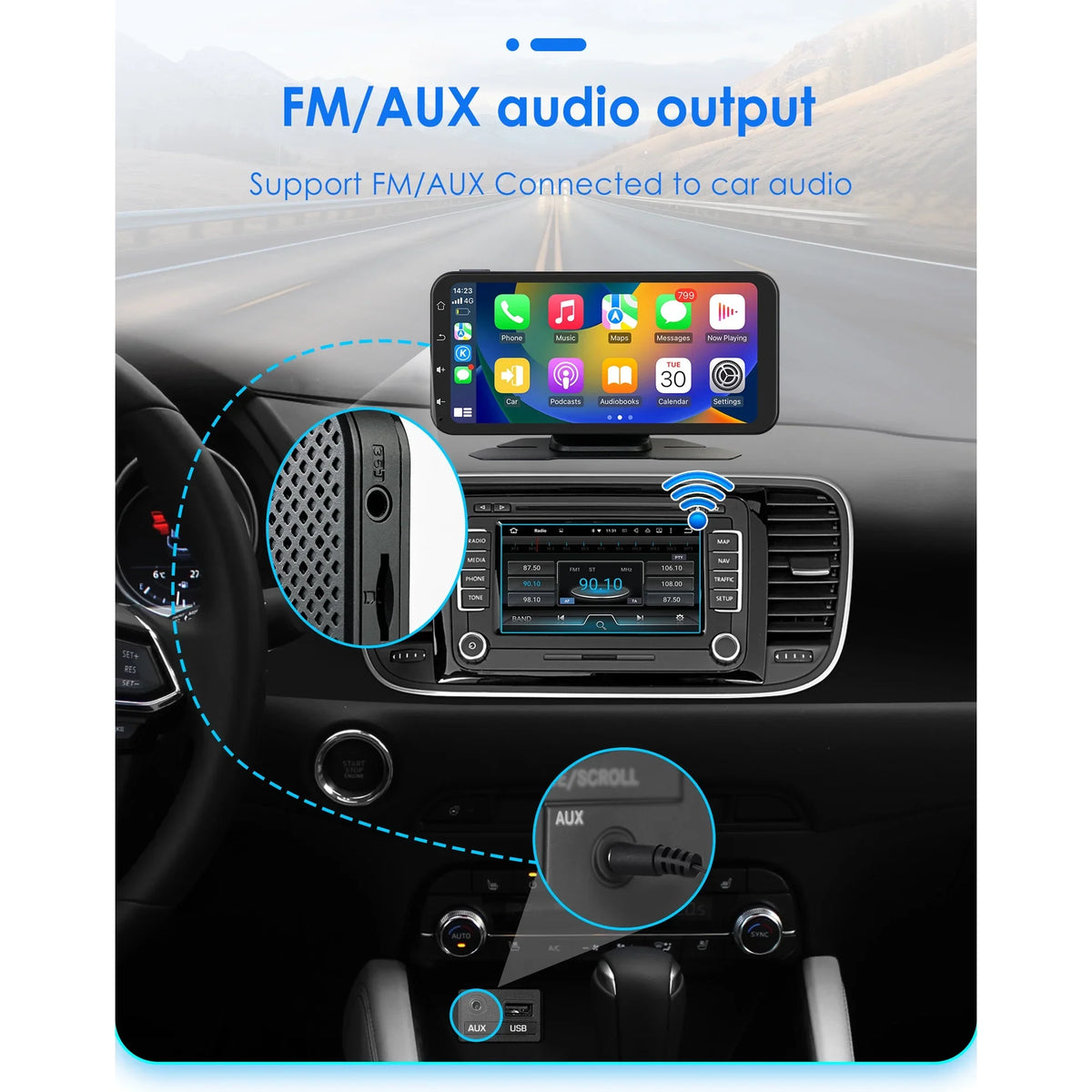 Carplay 360° Apple 6.25" Ossuret Navigation Camera Bluetooth Android Touchscreen Receiver Wireless Car Backup Auto Adjustable Stereo With Support GPS Audio Radio