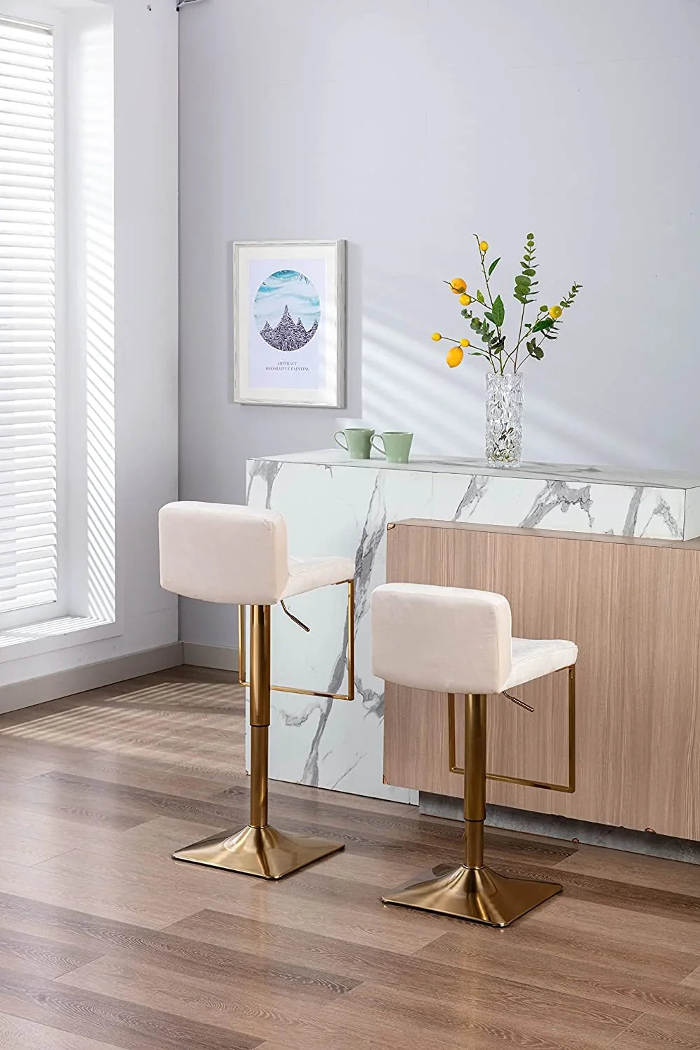 Stools Chairs Set Modern xrboomlife for of Height para Barstools Island Counter Gold Chair Stools cocina barra (Ivory Stools Adjustable Height Velvet sillas Kitchen de Island Swivel