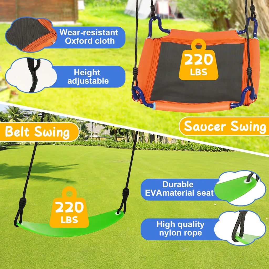 1Saucer Adjustable Set Kids Qhomic 2-in-1 Swing Seat, Set Swing Swing with for Seat Backyards, Swing Outdoor 440lbs Swing 1Belt with & Sets