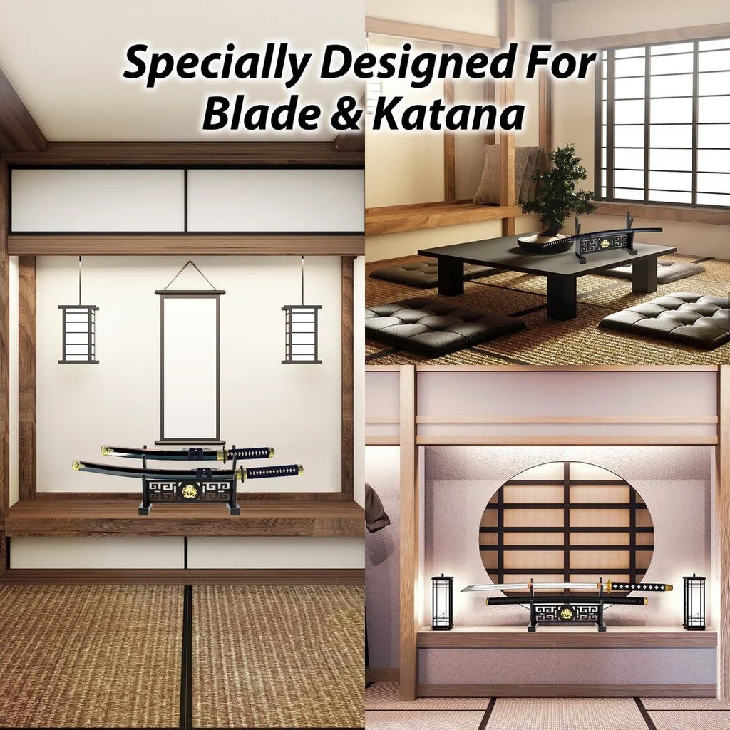 Hollow Blade Design, Portable 2-Tier Dragon Holder, Stand Sword Samurai Pattern Out Blade Katana Cosplay Organizer, Long Rack Sword Stand, Shelf