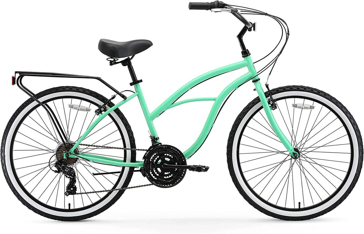 and The Wheels Black Women's 26" Beach sixthreezero Bicycle Around Green Grips Cruiser Single-Speed Block Seat Mint with
