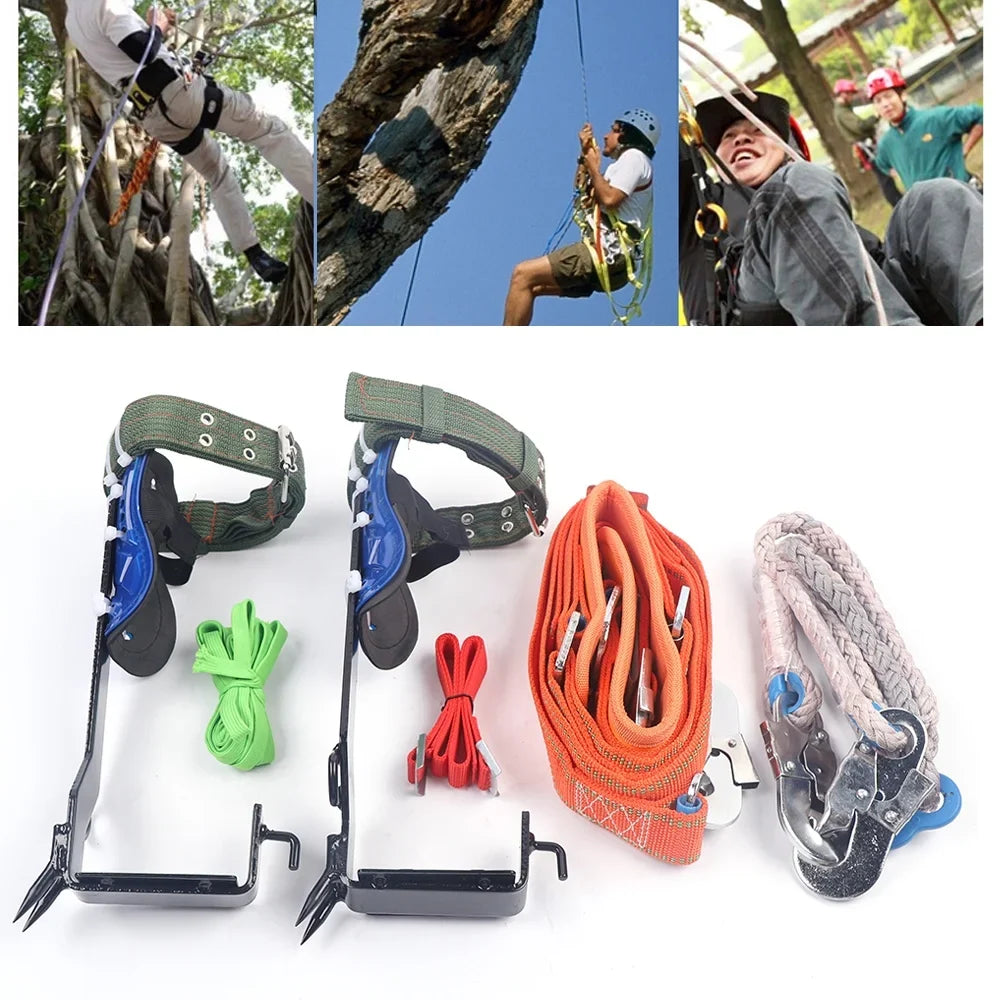 Climbing Shoes and 2 with Gears Tree Tree Spikes Safety Harness Tool Set Straps, Observation, Sports for Pole Belt Climbing Hunting Fruit, Adjustable Picking Indoor Climbing