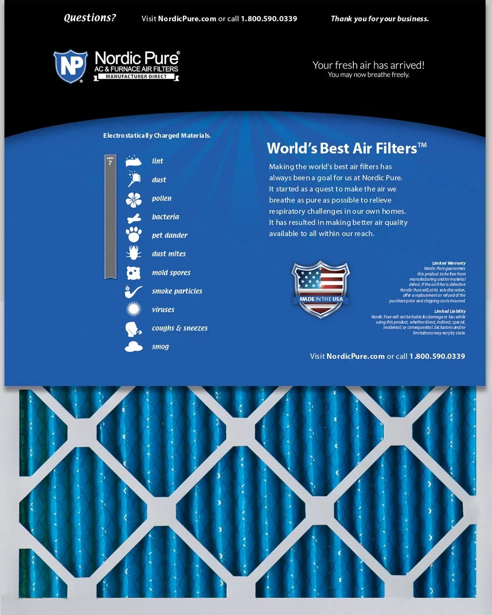 Pleated 16x30x2 Nordic Air 7 MERV Pack Filters 3 Pure